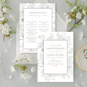 Invitation Elégant Sage Green Floral Line Détails Art Mariage