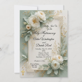 Invitation Elegant Sage Green & Gold Christian Wedding