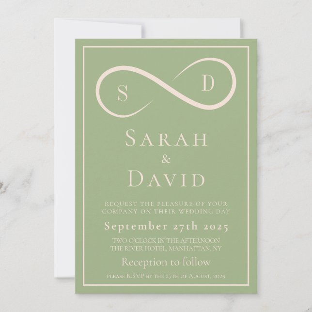 Invitation Elegant Sage Green Infinity Minimalist Modern (Devant)