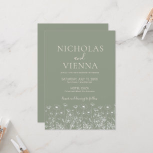 Invitation Élégant Sage Green Minimaliste Boho Floral Mariage