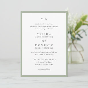 Invitation Élégant Sage Green Monogramme Mariage moderne