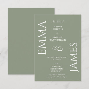 Invitation Élégant Sage Green, Police blanche Mariage de scri