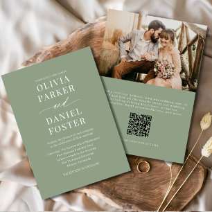 Invitation Elegant Sage Green QR Code Mariage photo