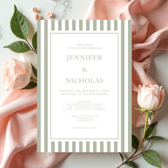 Invitation Elegant Sage Green Stripes Wedding (Elegant Sage Green Stripes Wedding Invitation)