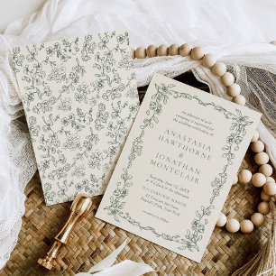Invitation Élégant Sage Green Vintage Mariage victorien