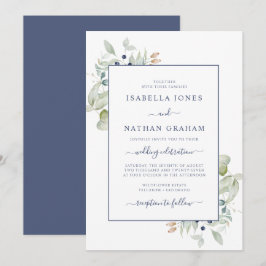 Invitation Elegant Sage Navy Aquarelle Botanique Mariage Inv