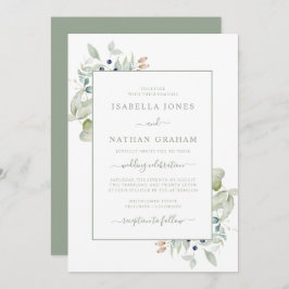 Invitation Elegant Sage Navy Aquarelle Mariage botanique