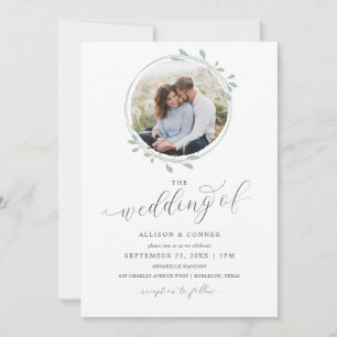 Invitation Élégant Sage Photo Mariage Script romantique