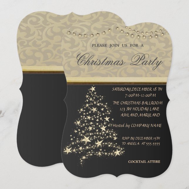 Invitation Elégant sapin de Noël, Fête de Noël d'entreprise (Devant / Derrière)