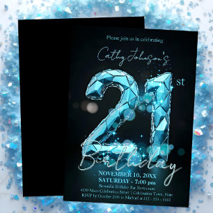 Invitation Elégant Sapphire Bleu et Noir 21e anniversaire