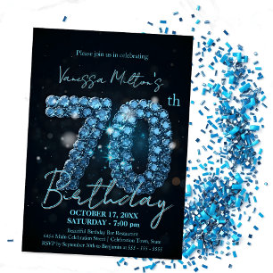 Invitation Elégant Sapphire bleu et noir 70e anniversaire