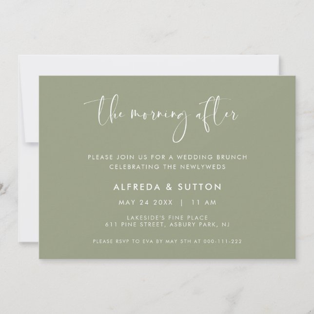 Invitation Elégant sauge Le matin après Brunch Mariage (Devant)