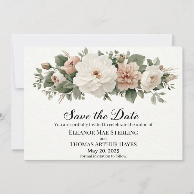 Invitation Élégant "Sauver la Date" avec Aquarelles Romantiqu (Devant)