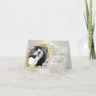 Invitation Élégant Save the Date Perle Diamant Argent