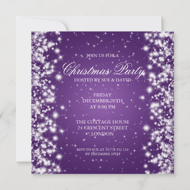 Invitation Élégant scintillement violet pour fête (Devant)