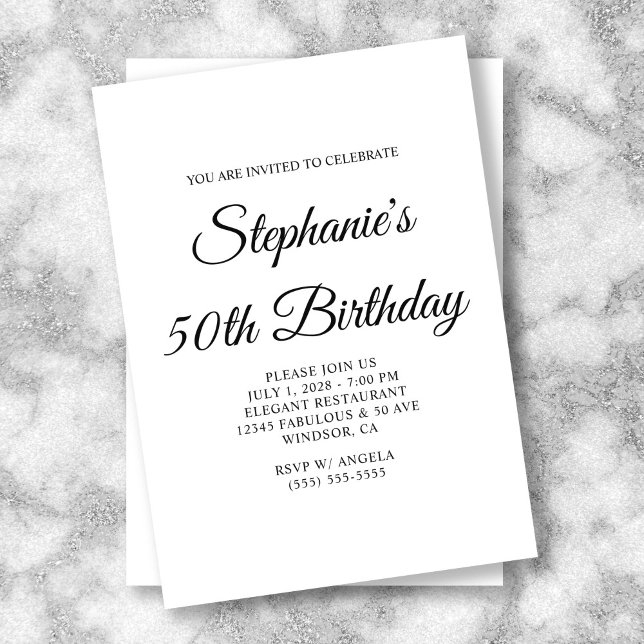 Invitation Élégant Script 50e anniversaire (Elegant Script 50th Birthday Invitation)