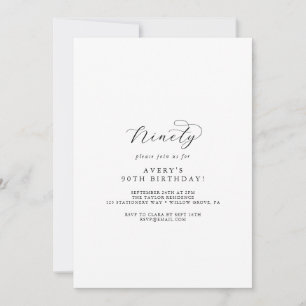 Invitation Élégant Script 90e fête d'anniversaire
