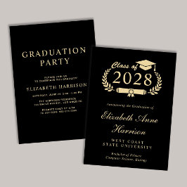 Invitation Élégant Script Black College Graduation Party