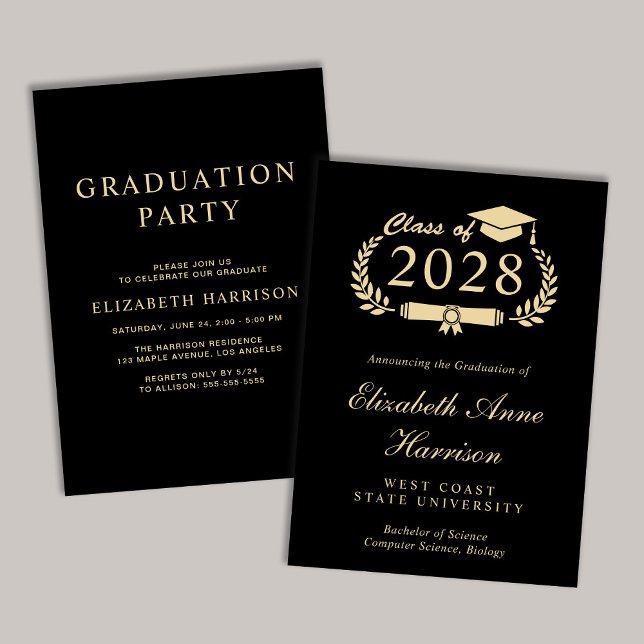 Invitation Élégant Script Black College Graduation Party (An elegant college graduation party invitation to celebrate the graduate's achievements)
