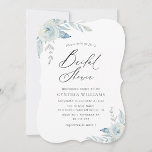 Invitation élégant script bleu poussiéreux douche à nuptiale