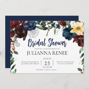 Invitation Élégant Script Blush Navy Floral Bridal douche