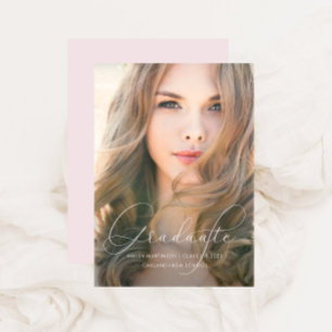 Invitation Élégant Script Blush Photo Graduation Party