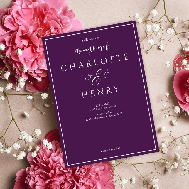 Invitation Élégant script Callighraphy Mariage violet (Créateur téléchargé)