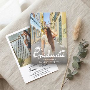 Invitation élégant script chic 2 photo graduation party