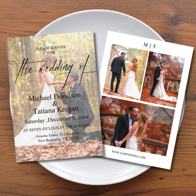 Invitation élégant script chic moderne 4 photos mariage (Créateur téléchargé)