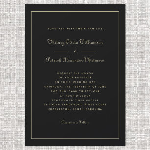 Invitation Élégant Script Classic Black Gold Formal Mariage
