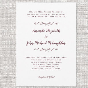 Invitation Élégant Script Classic Mariage Bourgogne Blanc Chi