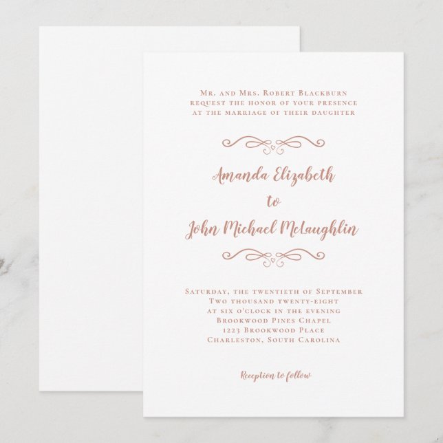 Invitation Élégant Script Classic Mariage officiel Rose or (Devant / Derrière)