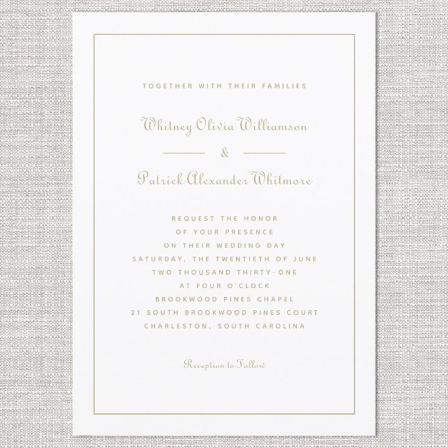 Invitation Élégant Script Classic White Gold Formal Mariage (Elegant Script Classic White Gold Formal Weddings Invitation)