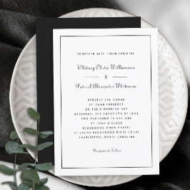 Invitation Élégant Script Classique Blanc Noir Mariage Formel