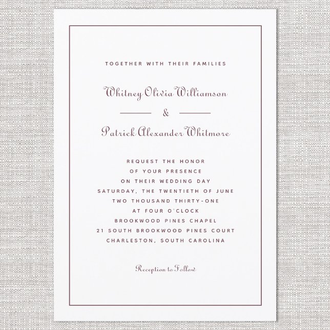 Invitation Élégant Script Classique Bourgogne Mariage formel (Elegant Script Classic Burgundy Formal Weddings Invitation)