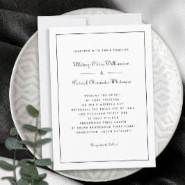 Invitation Élégant Script Classique Noir Blanc Formel Mariage