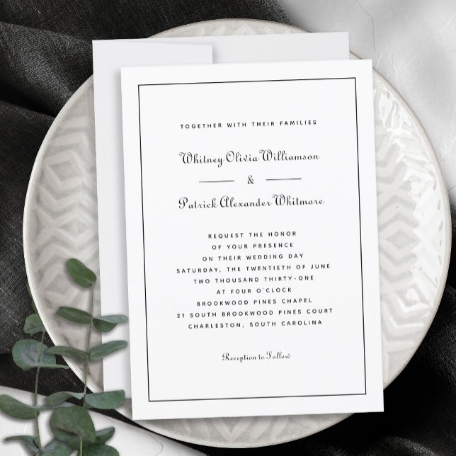 Invitation Élégant Script Classique Noir Blanc Formel Mariage (Créateur téléchargé)
