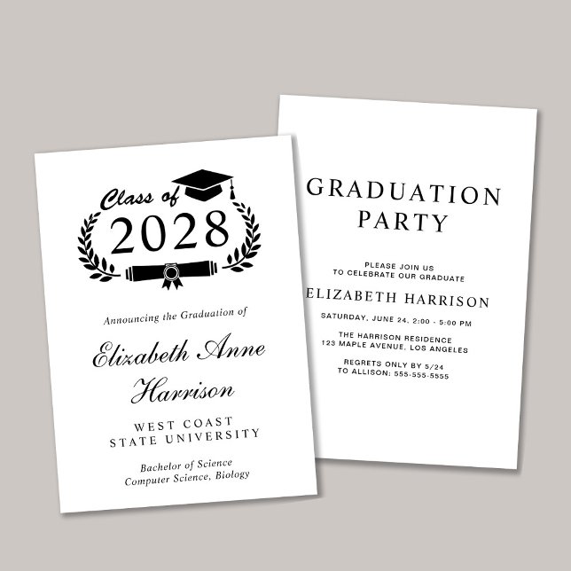 Invitation Élégant Script College Graduation Party (An elegant college graduation party invitation to celebrate the graduate's achievements)