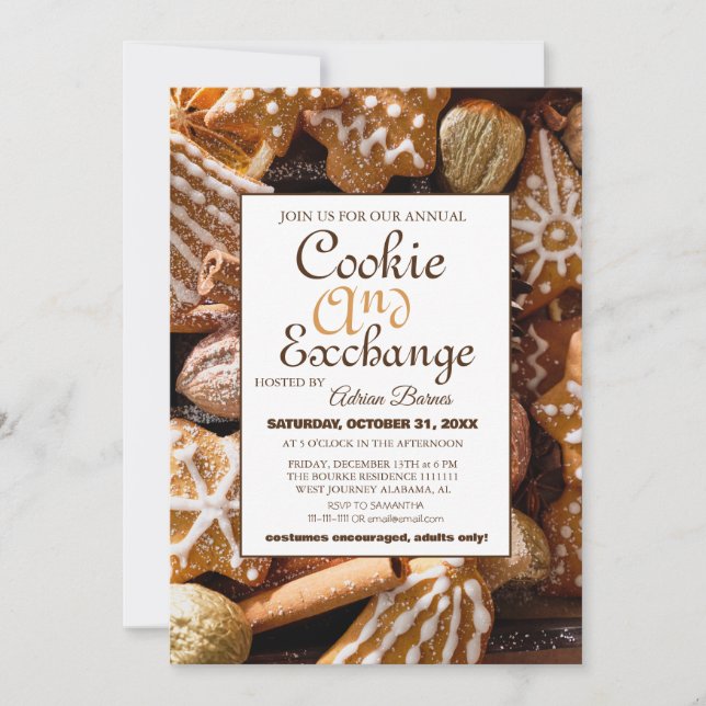 Invitation Élégant Script Cookie Exchange fête de Noël (Devant)