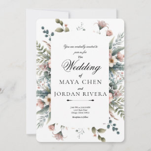 Invitation Élégant script de bordure botanique florale Rose p