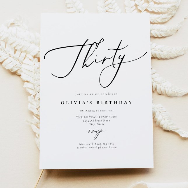 Invitation Élégant script de calligraphie EVELYN 30e annivers (Créateur téléchargé)