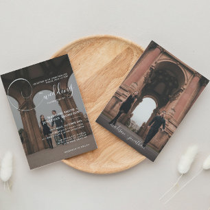 Invitation Élégant script de calligraphie Gris Mariage photo