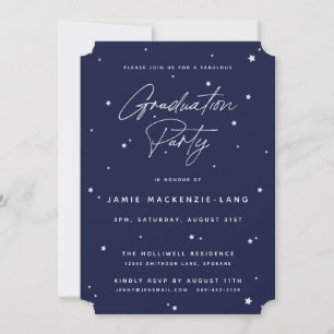 Invitation Élégant Script de marine et Stars Graduation Party