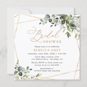 Invitation Élégant Script de verdure Fête des mariées or