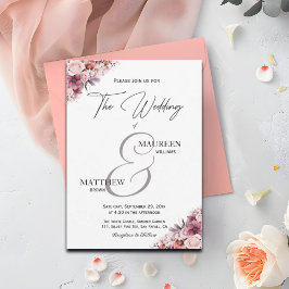Invitation Élégant Script Dusty rose Boho Mariage Floral