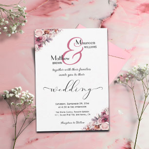 Invitation Élégant Script Dusty rose Boho Mariage Floral