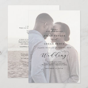 Invitation Élégant script Faded Photo Mariage avant et arrièr