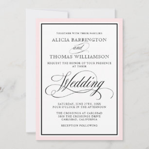 Invitation Élégant script fleurit avec bordure rose pâle