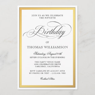 Invitation Élégant Script fleurit Or Cinquantième anniversair