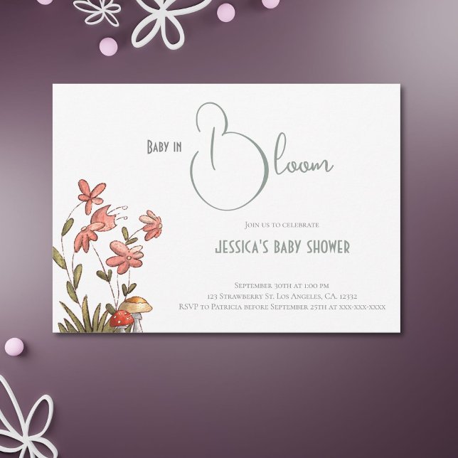 Invitation Élégant Script Floral Baby in Bloom Baby shower (Créateur téléchargé)